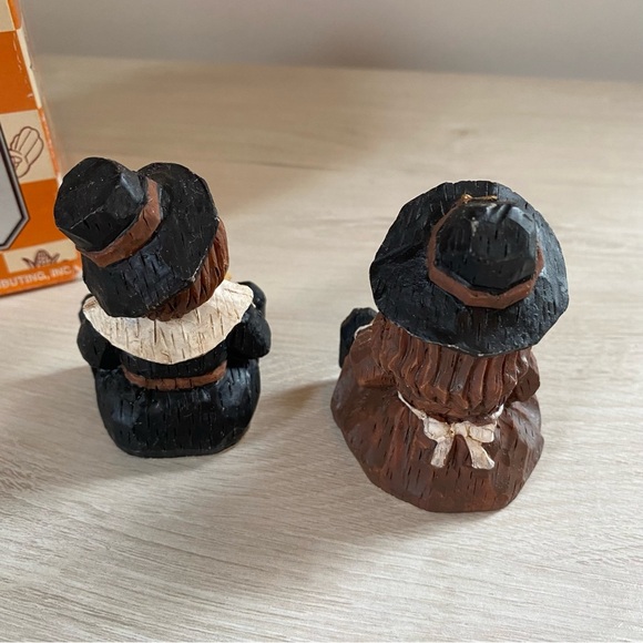 Vintage Thanksgiving 3” Figurines Set Of Four Pilgrims & Native Americans w/ Box - Picture 6 of 8